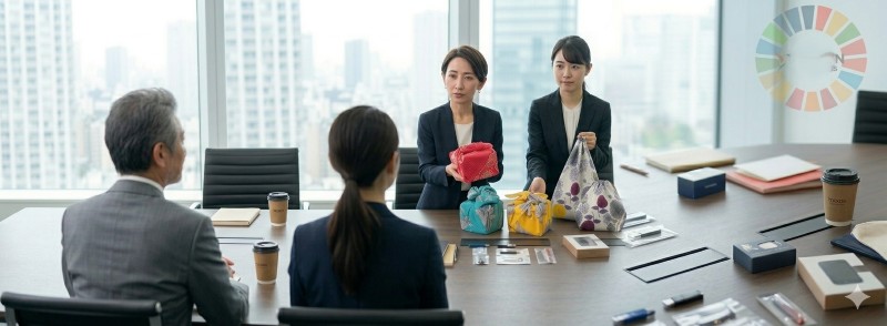 風呂敷をSDGsノベルティプレゼン